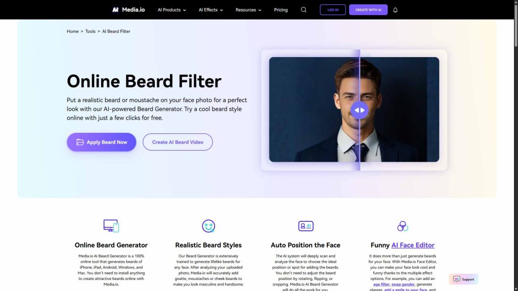 افزودن ریش به عکس با ابزار آنلاین Media.io