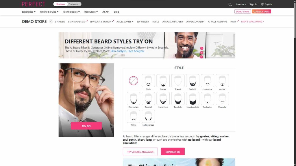 امتحان مدل ریش با واقعیت افزوده در Perfect Corp