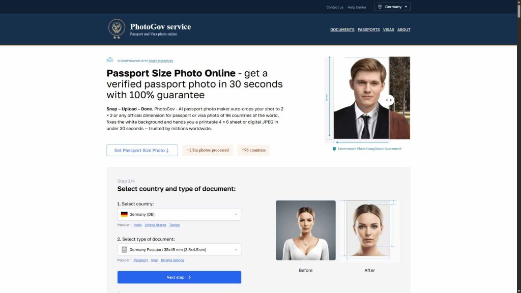 محیط کاربری سایت PhotoGov.net برای ساخت عکس پرسنلی با هوش مصنوعی