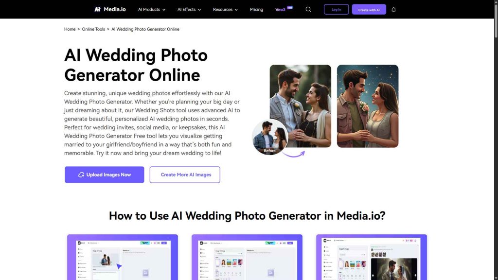 تصویر ویرایش شده عروس و داماد با Media.io – هوش مصنوعی تحت وب