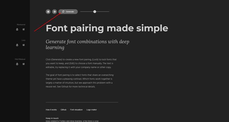 ساخت تایپوگرافی با هوش مصنوعی با کلیک روی دکمه Generate در ابزار Fontjoy