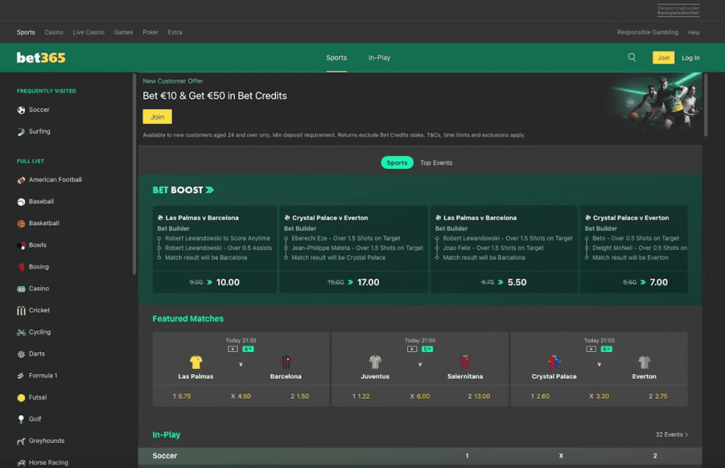 محیط کاربری برنامه Bet365، یکی از قدیمی‌ترین و محبوب‌ترین پلتفرم‌های شرط‌بندی فوتبال