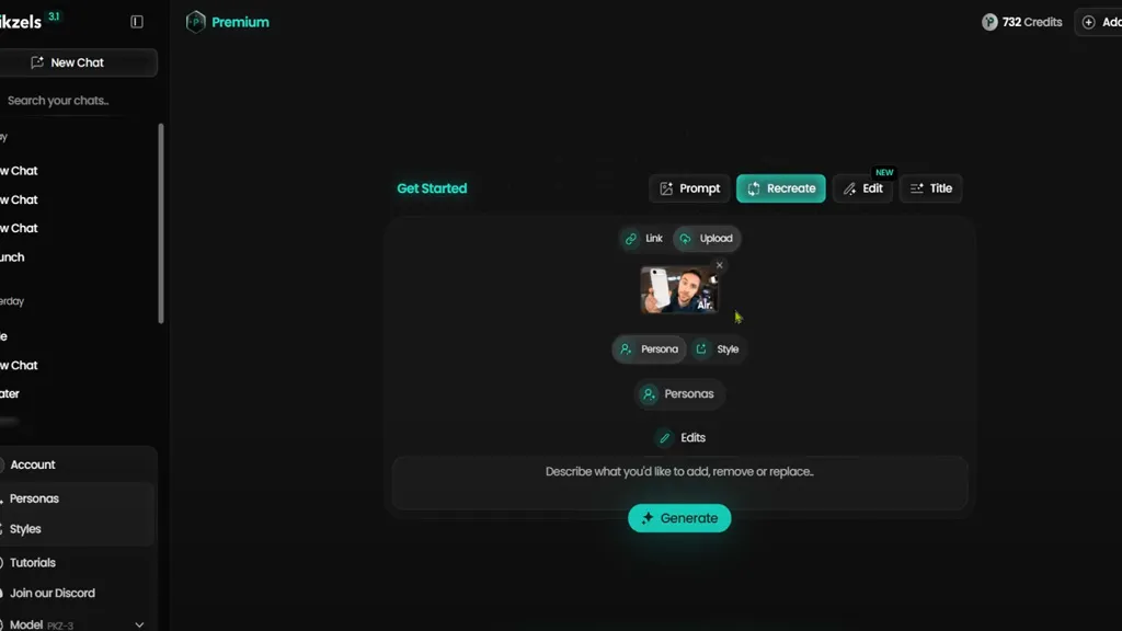 بارگذاری تصاویر نمونه در Pikzels AI برای تشخیص سبک تامنیل