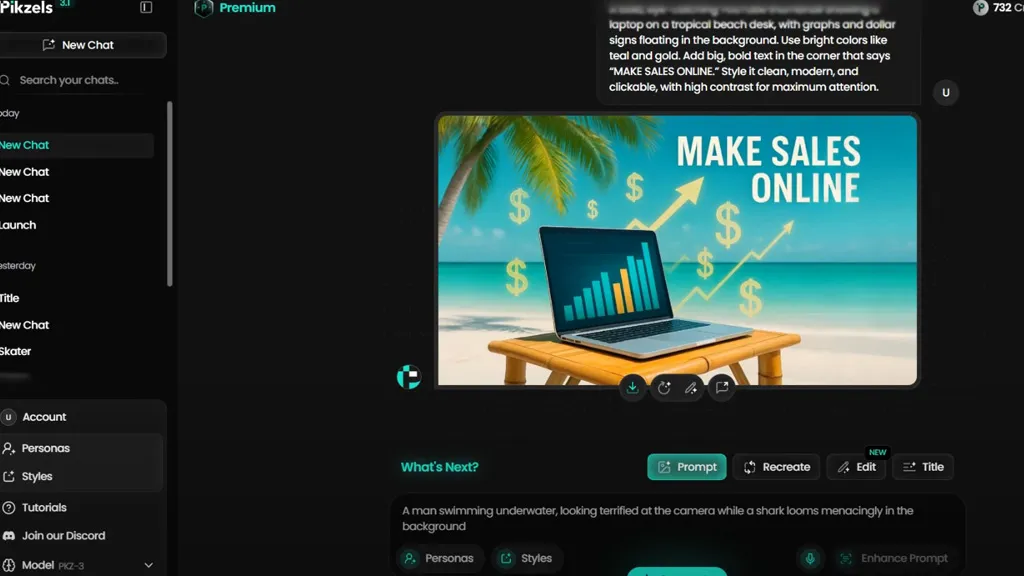 انتخاب حالت کارتونی یا واقعی برای تامنیل در Pikzels AI