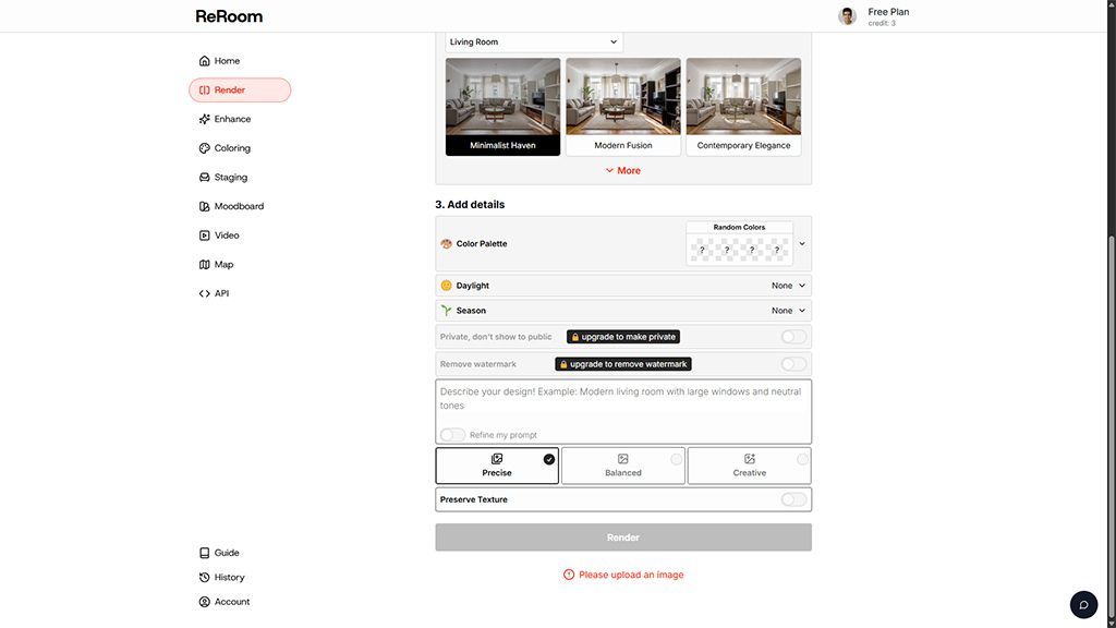 صفحه Render، بخش دوم شامل Add Details