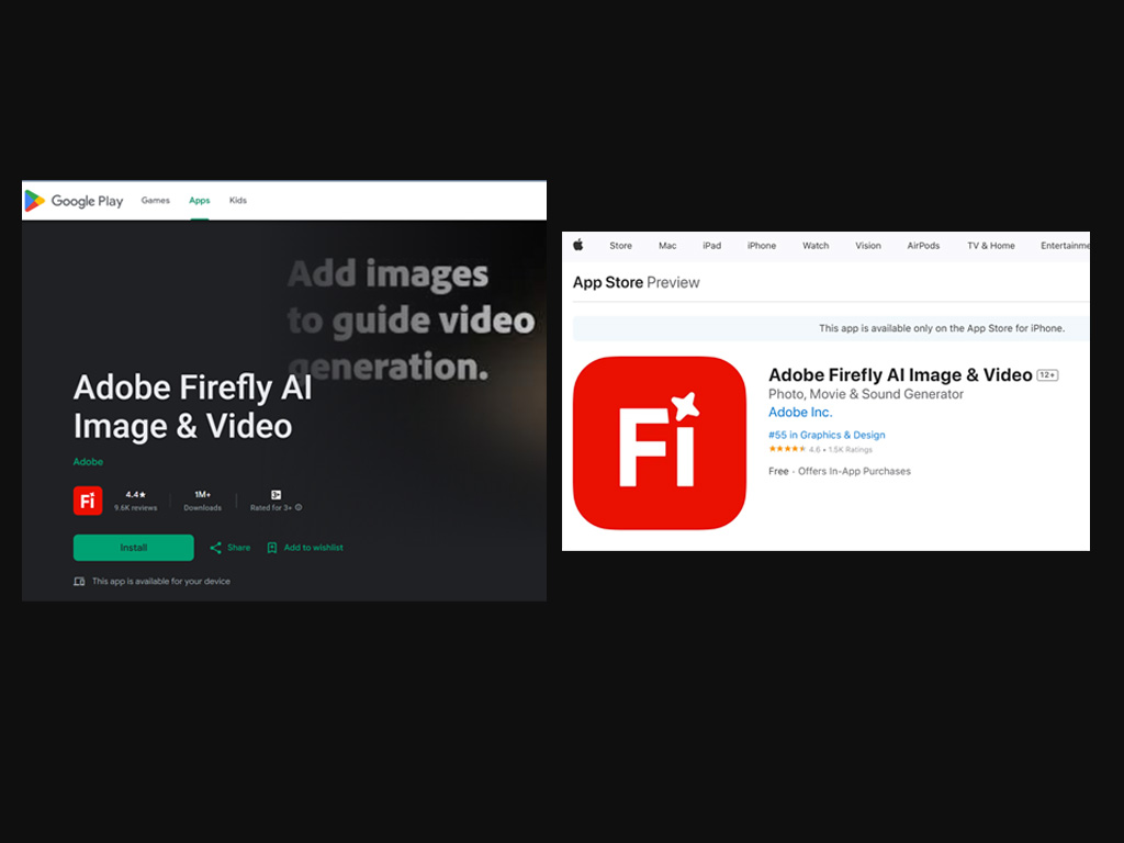 صفحه دانلود اپ Adobe Firefly در گوگلپلی و اپ استور