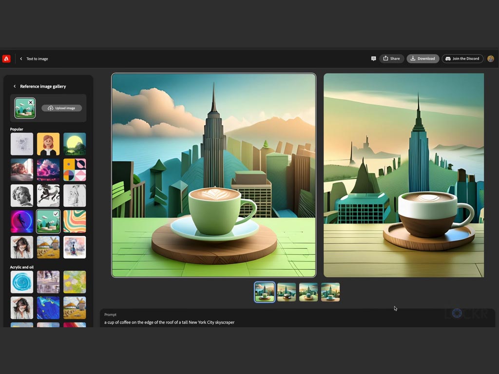 فنجان قهوه روی لبه یک برج بلند در نیویورک، ساخته شده با Adobe Firefly.