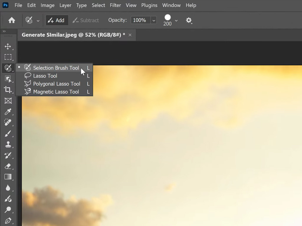 انتخاب محدوده تصویر با Selection Brush Tool برای پر کردن با Generative Fill در Adobe Firefly