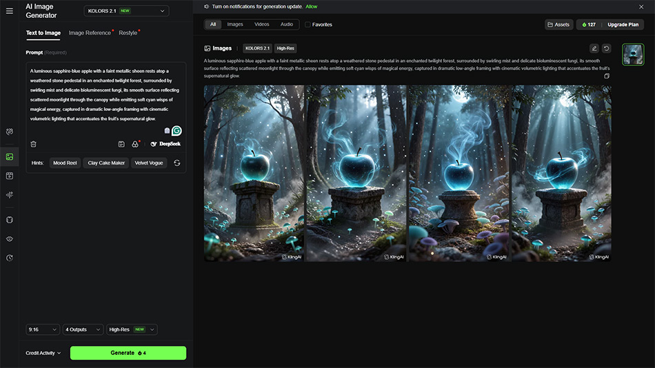 بخش AI Image Generator در Kling AI