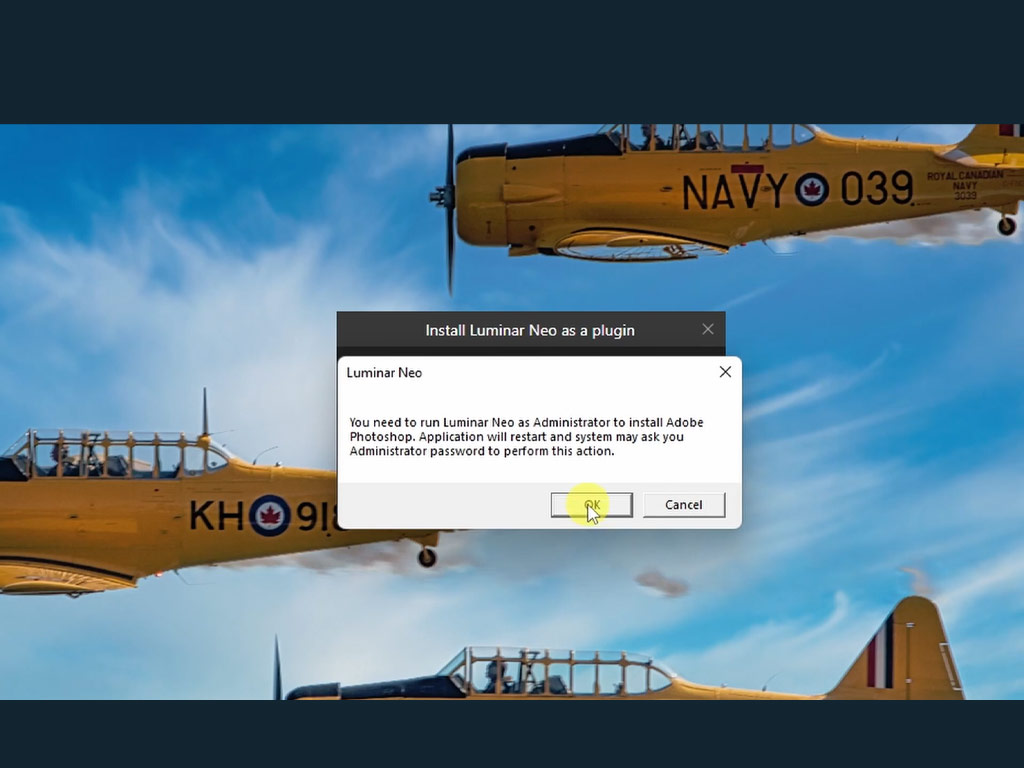 اجرای Luminar Neo با مجوز Administrator برای فعال‌سازی پلاگین در فتوشاپ