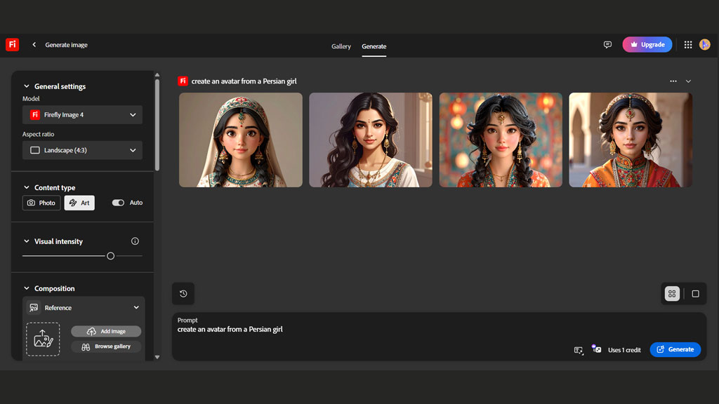 ایجاد ۴ تصویر آواتار با تنظیمات پیشرفته در هوش مصنوعی Adobe Firefly
