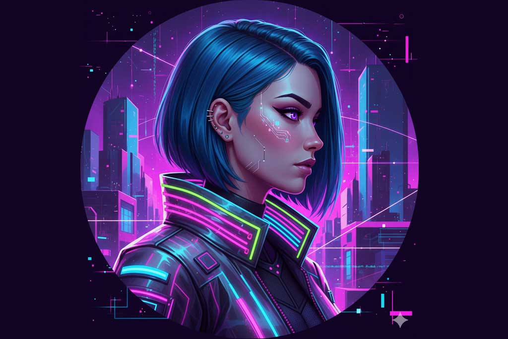 تولید آواتار زن با هوش مصنوعی در زمینه مدرن و نئون