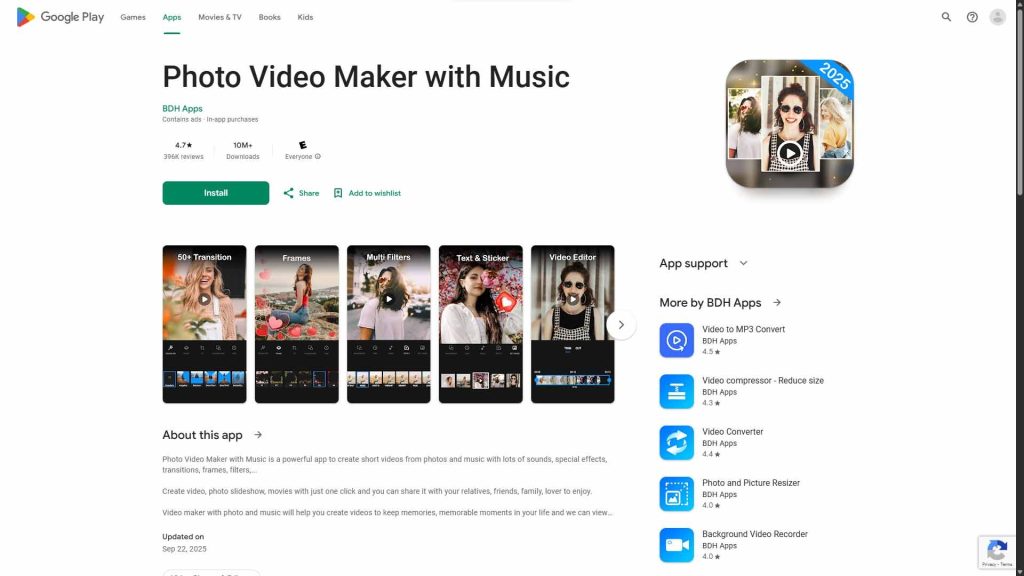 رابط کاربری اپ Photo Video Maker with Music برای ساخت فیلم تولد با هوش مصنوعی