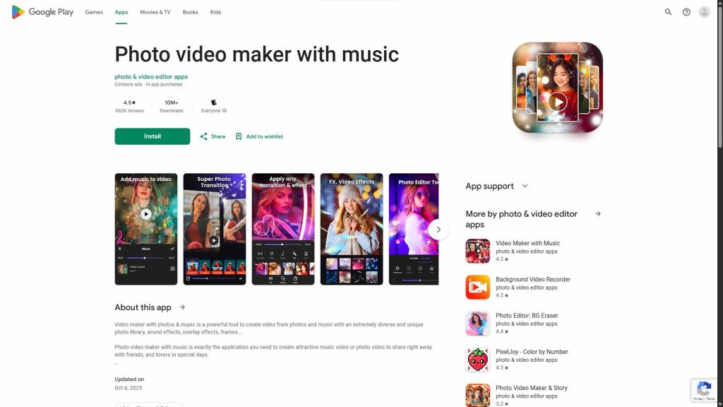 محیط اپ Photo video maker with music برای ساخت فیلم تولد با هوش مصنوعی و همزمانسازی موسیقی