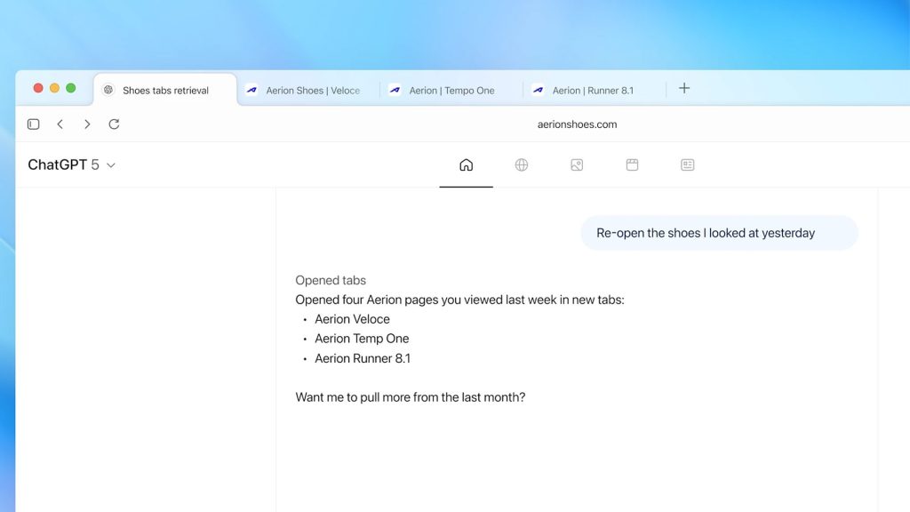 تصویر مرورگر ChatGPT Atlas در حال نمایش همراهی هوش مصنوعی در هر تب و صفحه وب