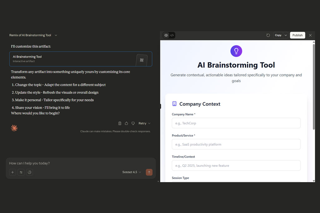نمایش قابلیت Artifacts در هوش مصنوعی Claude برای تولید ایده و انجام کارهای تکراری