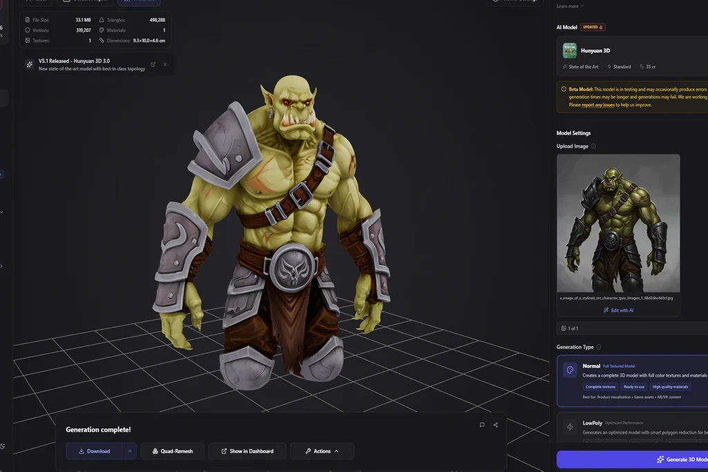 3D AI Studio ابزار تبدیل عکس به مدل سه بعدی