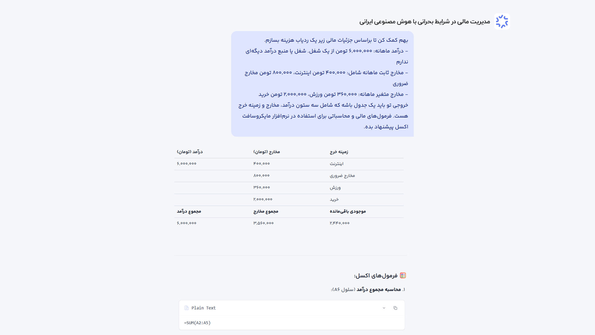 آموزش مدیریت مالی با هوش مصنوعی ایرانی