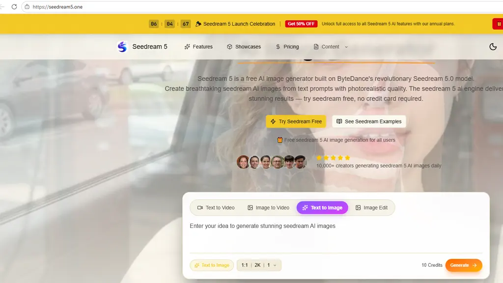 محیط کار وبسایت Seedream 5 برای ساخت تصاویر با هوش مصنوعی