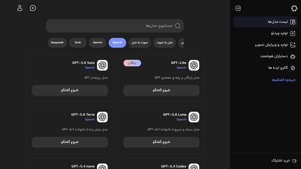 سه مدل Sol، Terra و Luna در رابط کاربری ویرا