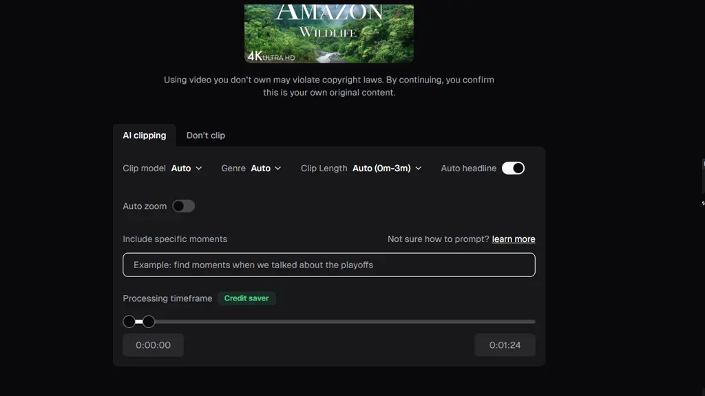 تنظیمات AI Clipping در Opus Clip برای ساخت کلیپ کوتاه